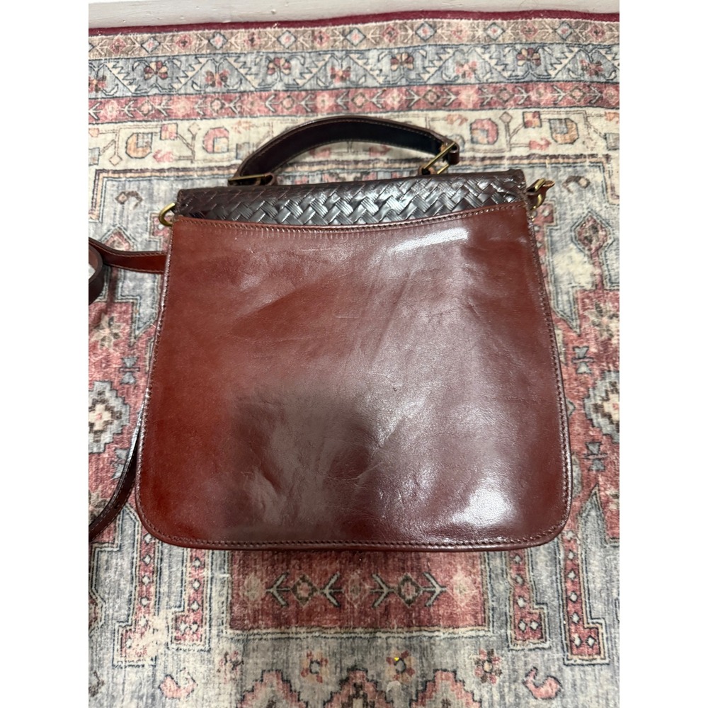 Vintage Brahmin Mahogany Leather Woven Flap Crossbody Bag Made in USA Satchel - Picture 3 of 6